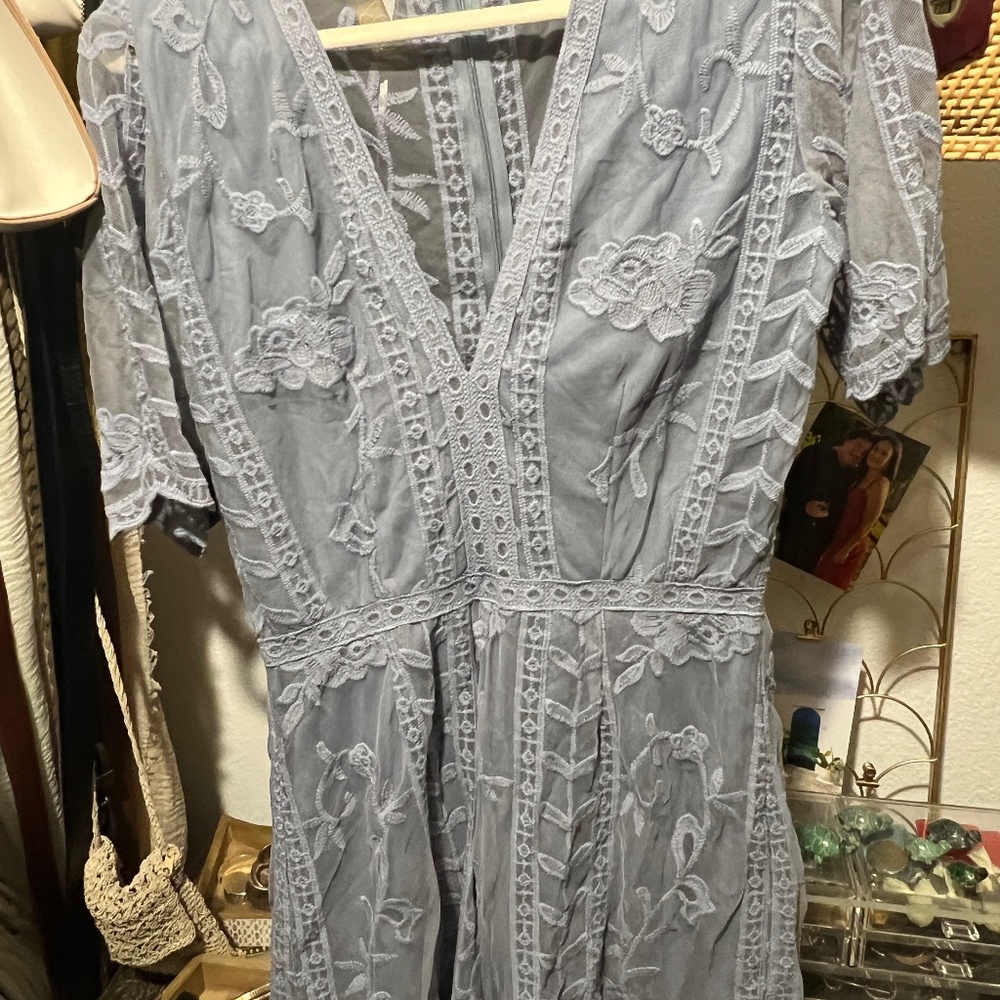 Dusty Blue Embroidered Romper